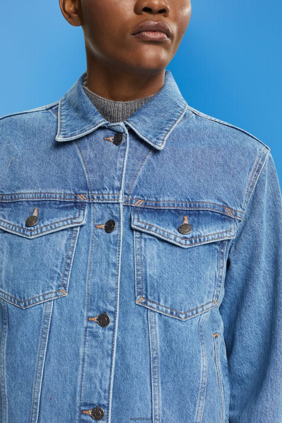 jaqueta jeans mulheres Esprit lavagem média azul jaquetas 82P6TP553
