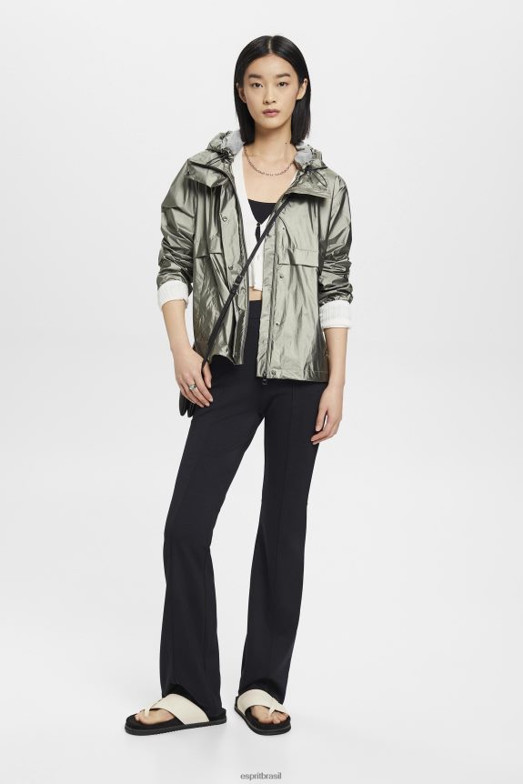jaqueta metalizada com capuz mulheres Esprit verde escuro jaquetas 82P6TP267