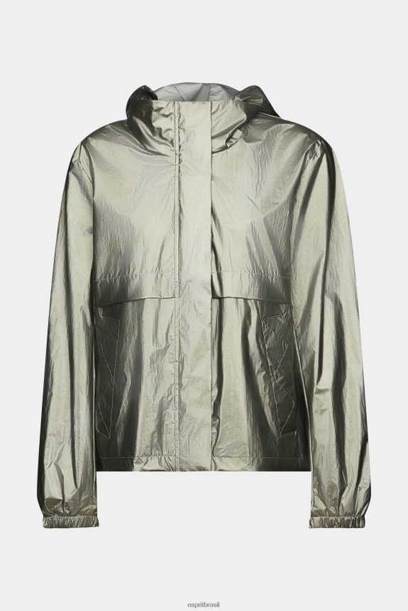 jaqueta metalizada com capuz mulheres Esprit verde escuro jaquetas 82P6TP267