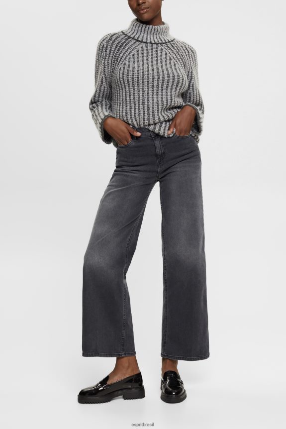 calça jeans cintura alta mulheres Esprit lavagem média preta jeans 82P6TP449