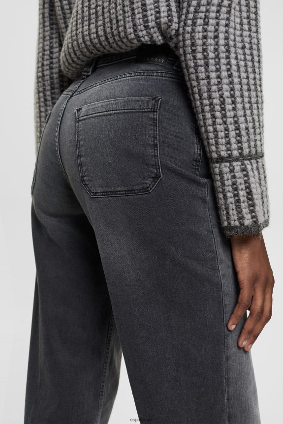 calça jeans cintura alta mulheres Esprit lavagem média preta jeans 82P6TP449
