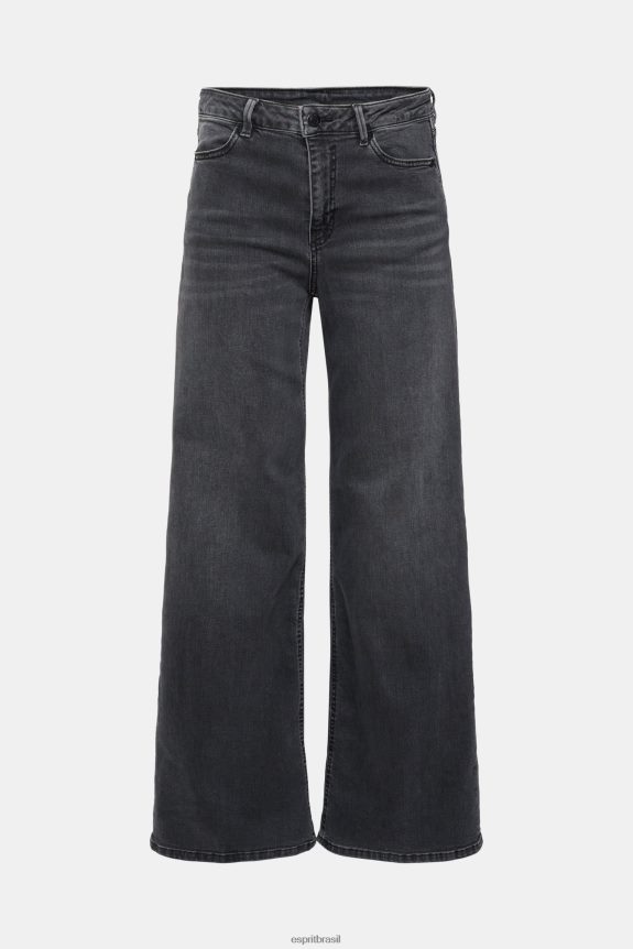 calça jeans cintura alta mulheres Esprit lavagem média preta jeans 82P6TP449