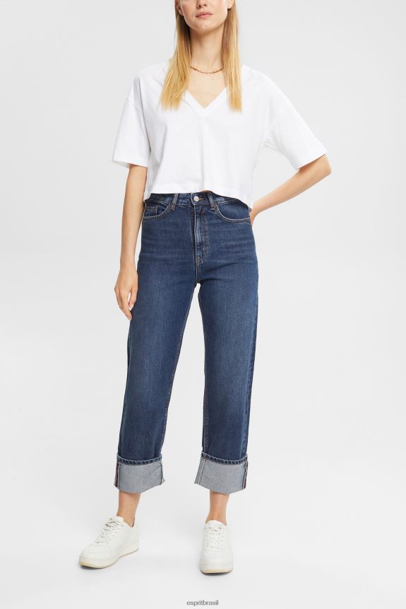calça jeans cintura média relaxada mulheres Esprit lavagem média azul jeans 82P6TP325