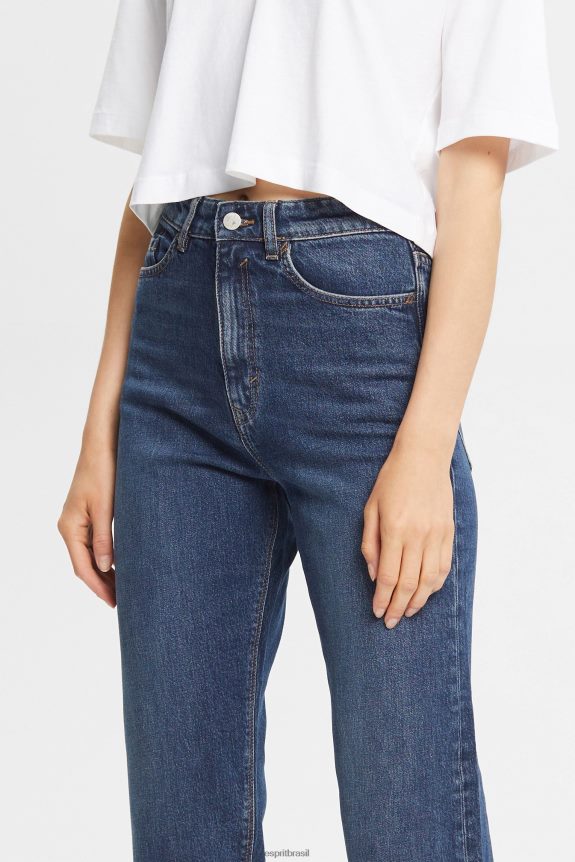 calça jeans cintura média relaxada mulheres Esprit lavagem média azul jeans 82P6TP325