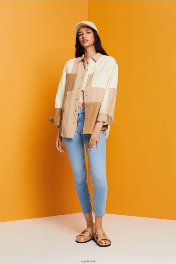 calça jeans cropped slim fit mulheres Esprit lavagem com luz azul jeans 82P6TP115