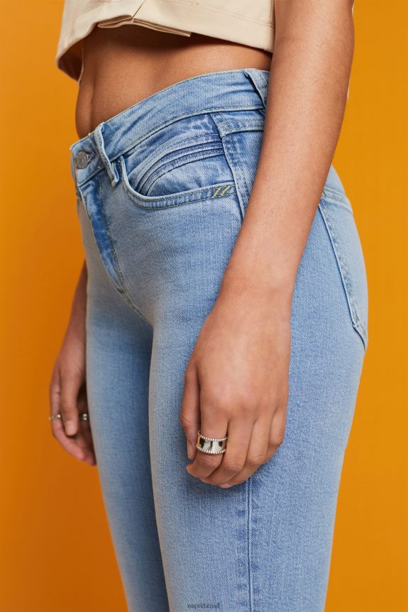 calça jeans cropped slim fit mulheres Esprit lavagem com luz azul jeans 82P6TP115
