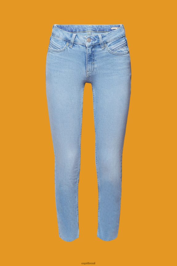 calça jeans cropped slim fit mulheres Esprit lavagem com luz azul jeans 82P6TP115