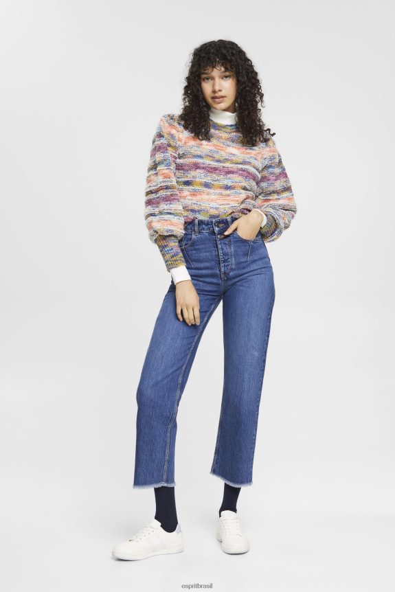 calça jeans dad fit cintura alta mulheres Esprit lavagem média azul jeans 82P6TP254