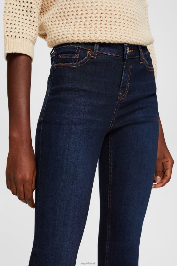 calça jeans skinny bootcut cintura alta mulheres Esprit lavagem azul escuro jeans 82P6TP338