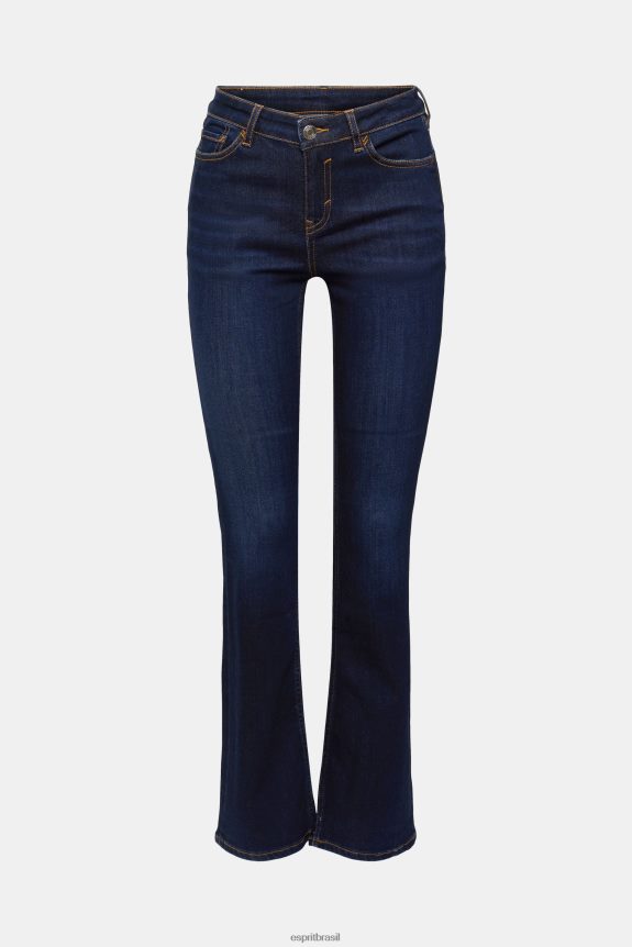 calça jeans skinny bootcut cintura alta mulheres Esprit lavagem azul escuro jeans 82P6TP338