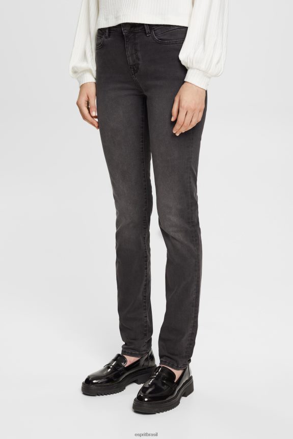 calça jeans skinny cintura média, dual max mulheres Esprit lavagem cinza escuro jeans 82P6TP398