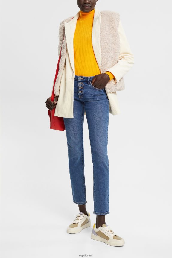 calça jeans skinny cintura média, dual max mulheres Esprit lavagem média azul jeans 82P6TP329