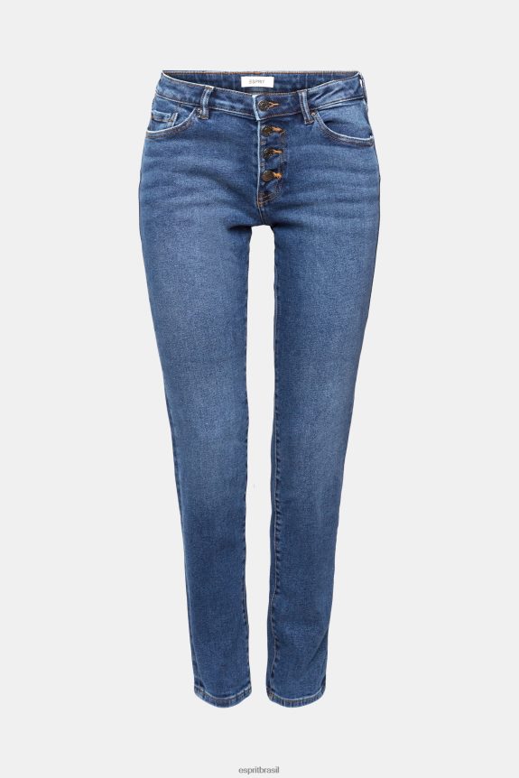 calça jeans skinny cintura média, dual max mulheres Esprit lavagem média azul jeans 82P6TP329