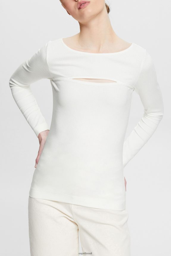 top recortado mulheres Esprit off white manga comprida 82P6TP531