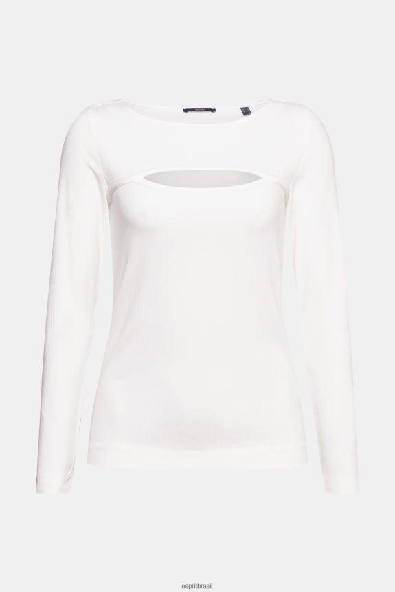 top recortado mulheres Esprit off white manga comprida 82P6TP531