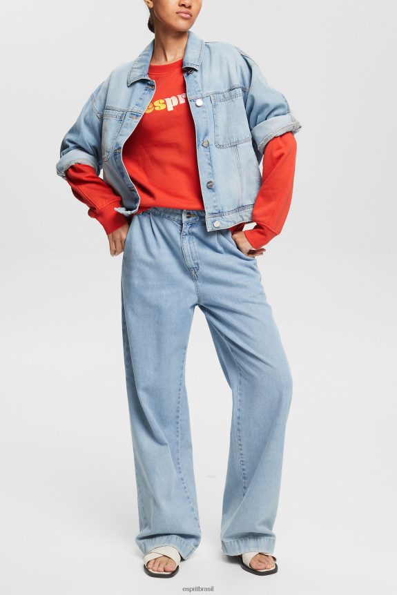 moletom casual com estampa de logo mulheres Esprit laranja vermelho moletons e moletons 82P6TP366