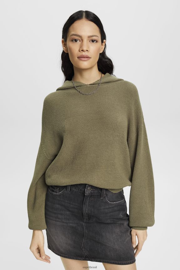 moletom com capuz de malha mulheres Esprit cáqui claro moletons e moletons 82P6TP244