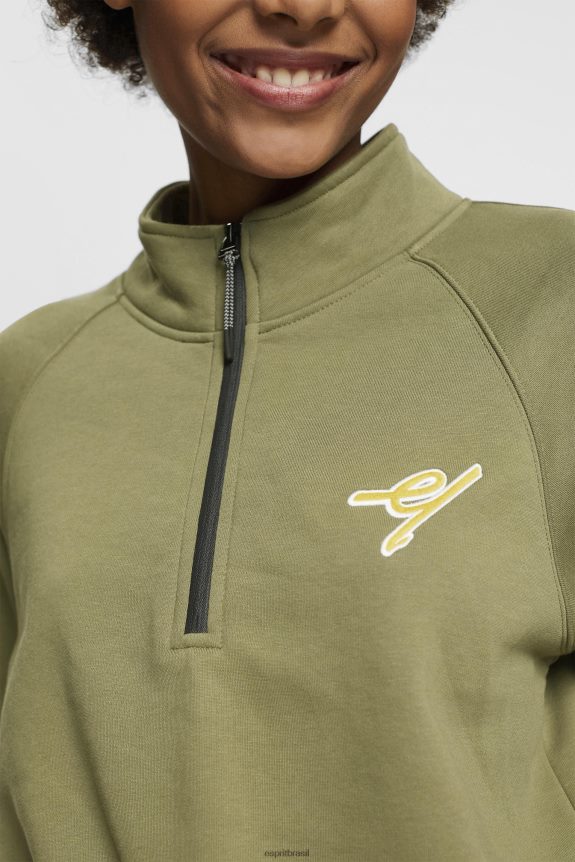moletom com meio zíper mulheres Esprit Oliva moletons e moletons 82P6TP161