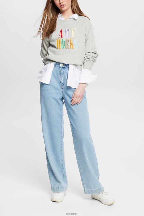 moletom com slogan casual mulheres Esprit cinza claro moletons e moletons 82P6TP540