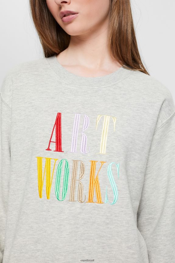 moletom com slogan casual mulheres Esprit cinza claro moletons e moletons 82P6TP540