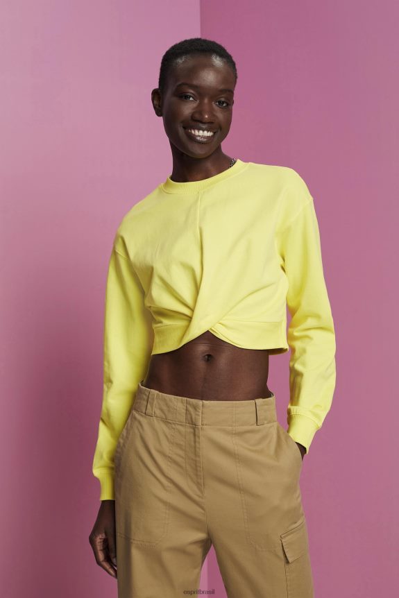 moletom cropped com detalhe de nó mulheres Esprit amarelo moletons e moletons 82P6TP219