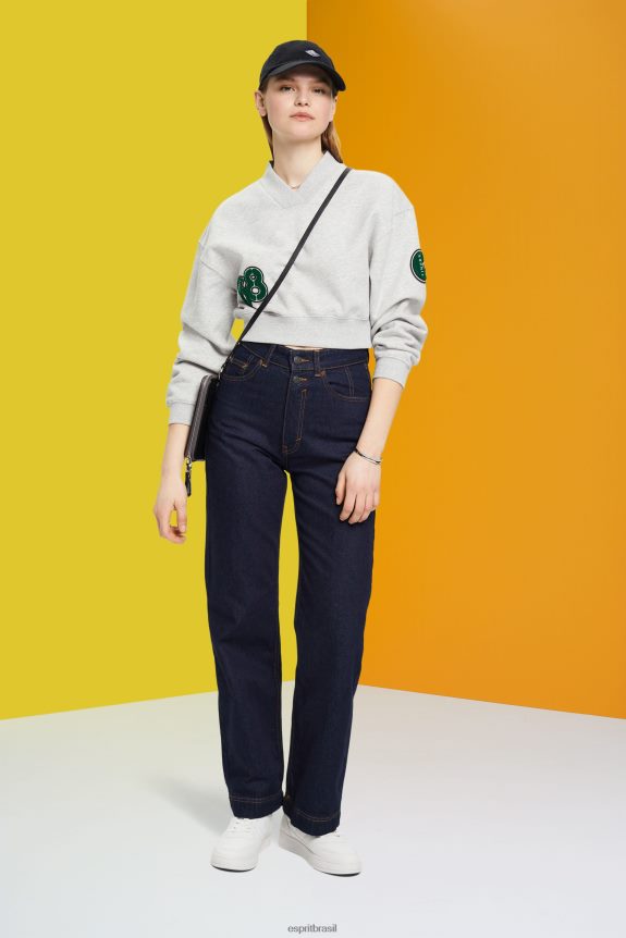 moletom cropped com patch de time do colégio mulheres Esprit cinza claro moletons e moletons 82P6TP418