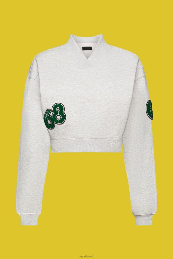 moletom cropped com patch de time do colégio mulheres Esprit cinza claro moletons e moletons 82P6TP418