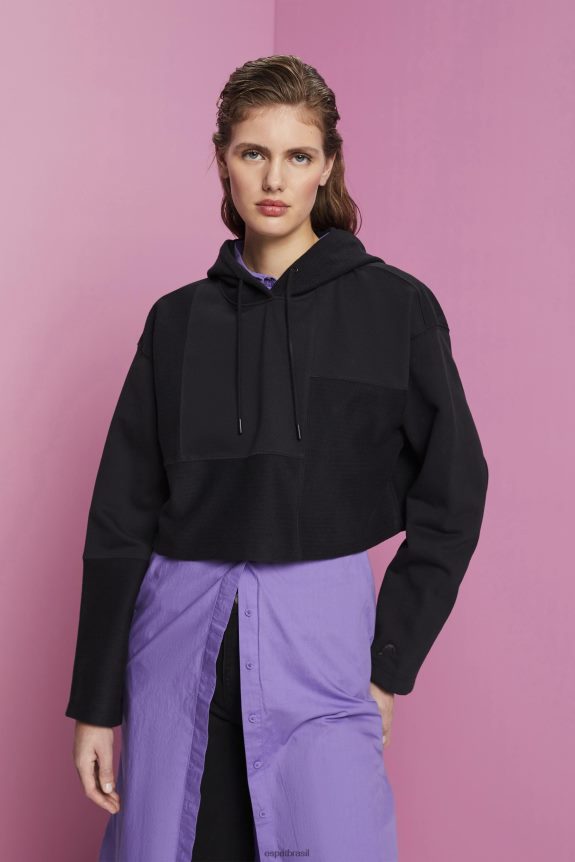 moletom cropped com patchwork mulheres Esprit preto moletons e moletons 82P6TP288
