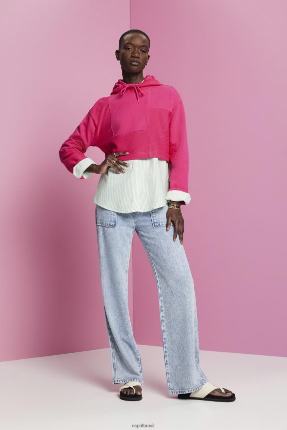 moletom cropped com patchwork mulheres Esprit rosa fúcsia moletons e moletons 82P6TP290