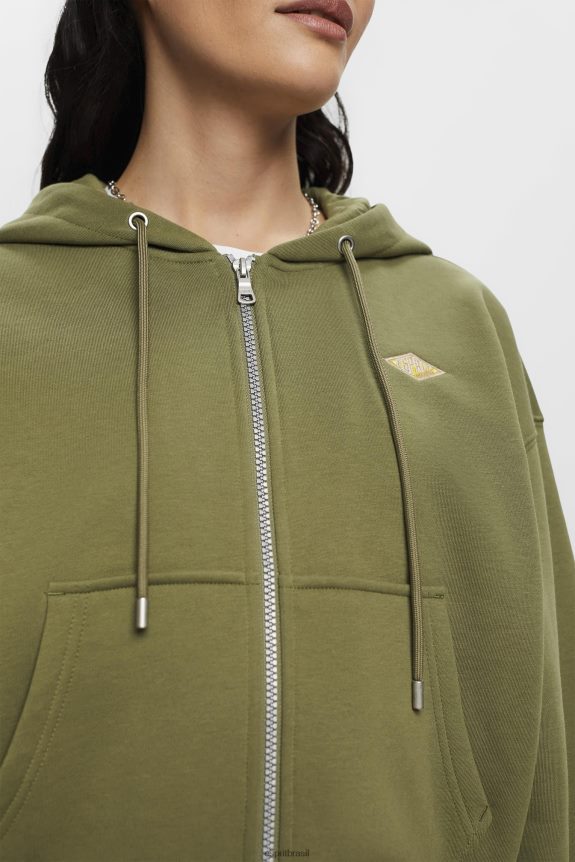 moletom cropped com zíper e logo estampado nas costas mulheres Esprit Oliva moletons e moletons 82P6TP164