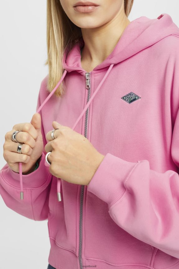 moletom cropped com zíper e logo estampado nas costas mulheres Esprit rosa moletons e moletons 82P6TP167