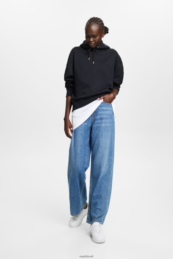 reciclado: moletom com capuz grande mulheres Esprit preto moletons e moletons 82P6TP29