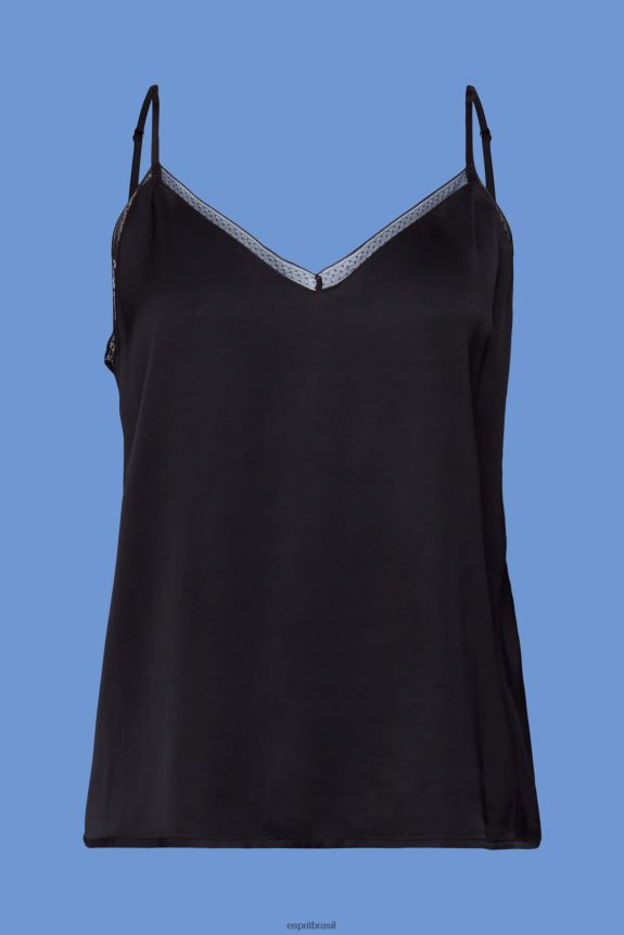 camisola de cetim com acabamento em renda, lenzing ecovero mulheres Esprit preto principal 82P6TP136
