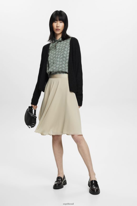 saia de chiffon na altura do joelho mulheres Esprit verde empoeirado saias 82P6TP279