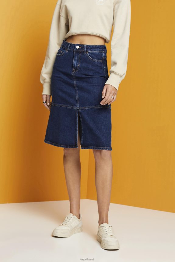 Saia jeans joelho deals