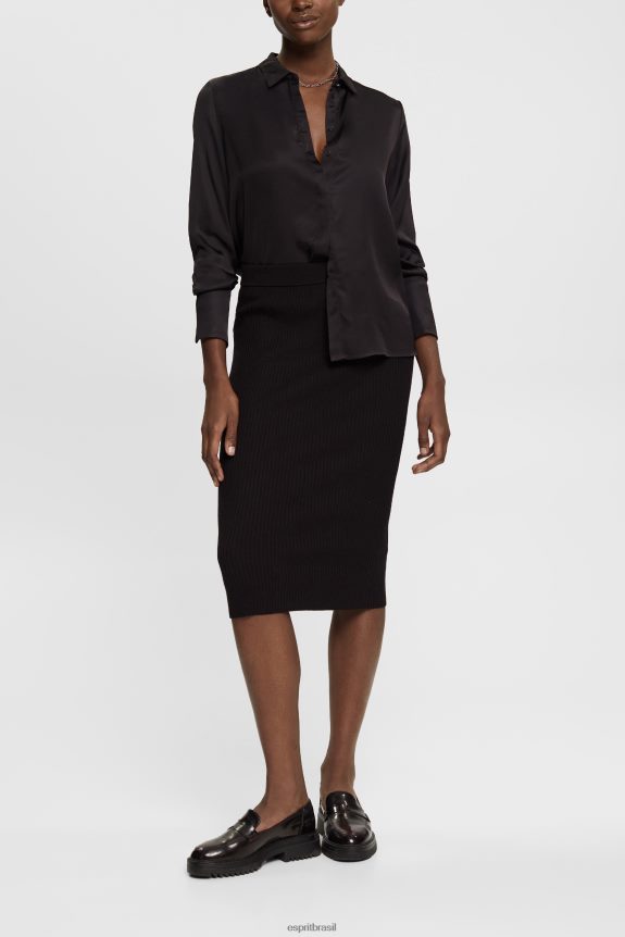 saia lápis em malha canelada mulheres Esprit preto saias 82P6TP428