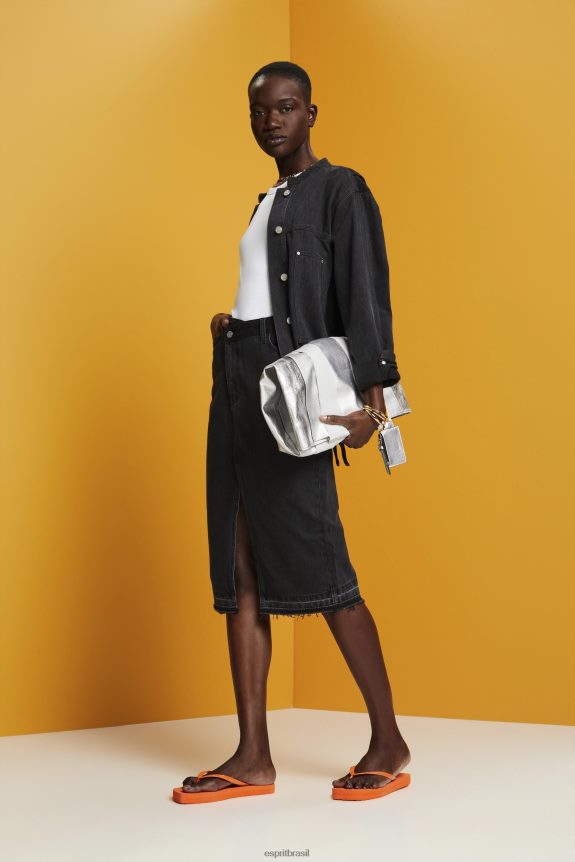 saia midi com cintura assimétrica mulheres Esprit lavagem média preta saias 82P6TP208