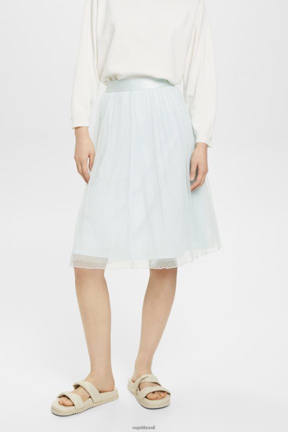 saia midi com efeito glitter mulheres Esprit verde água claro saias 82P6TP268