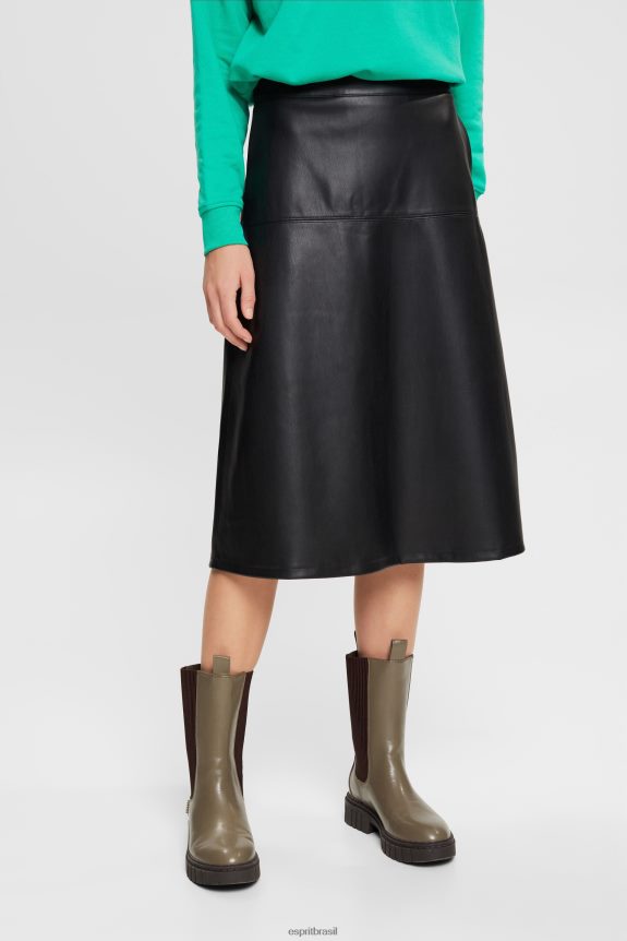 saia midi curvilínea de couro sintético mulheres Esprit preto saias 82P6TP405