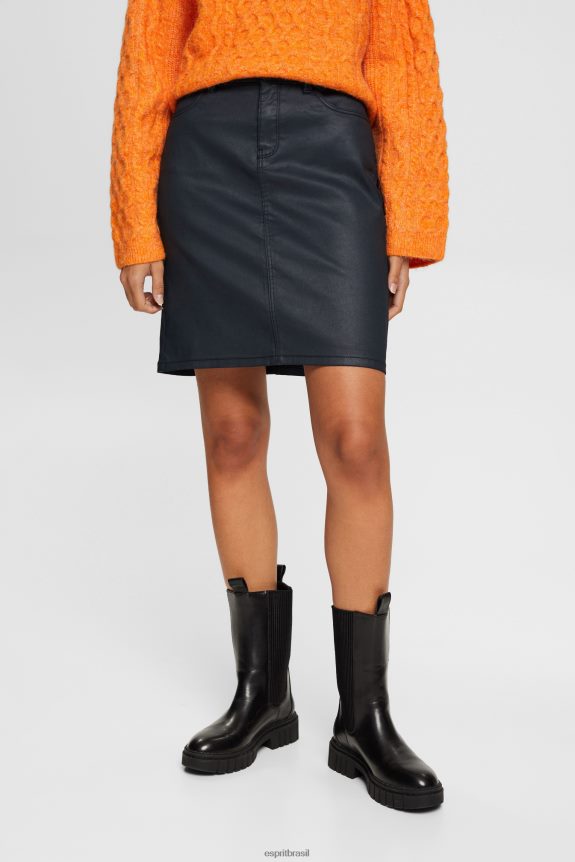 saia midi efeito couro mulheres Esprit preto saias 82P6TP443