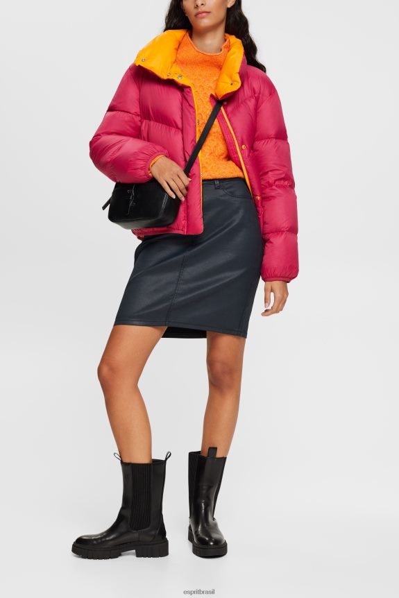 saia midi efeito couro mulheres Esprit preto saias 82P6TP443