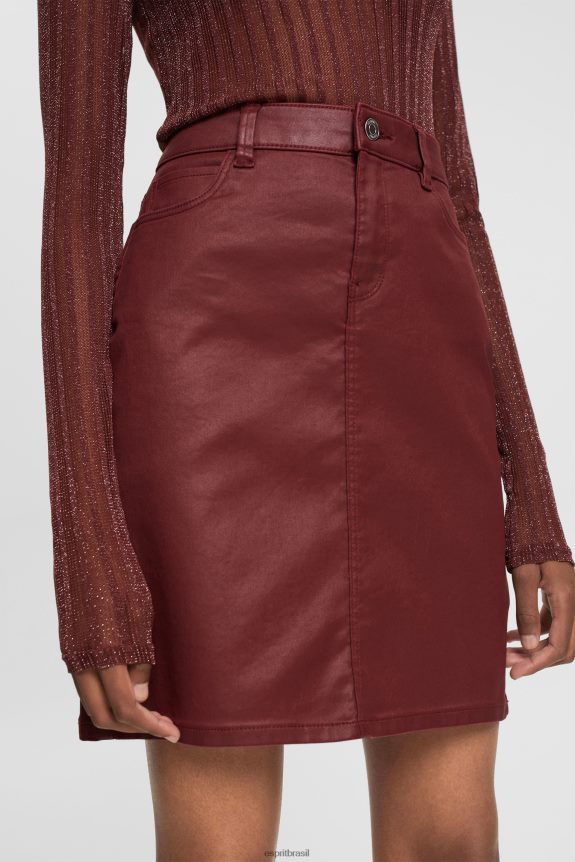 saia midi efeito couro mulheres Esprit vermelho bordeaux saias 82P6TP444