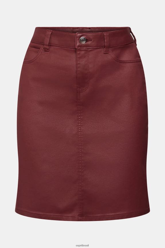 saia midi efeito couro mulheres Esprit vermelho bordeaux saias 82P6TP444