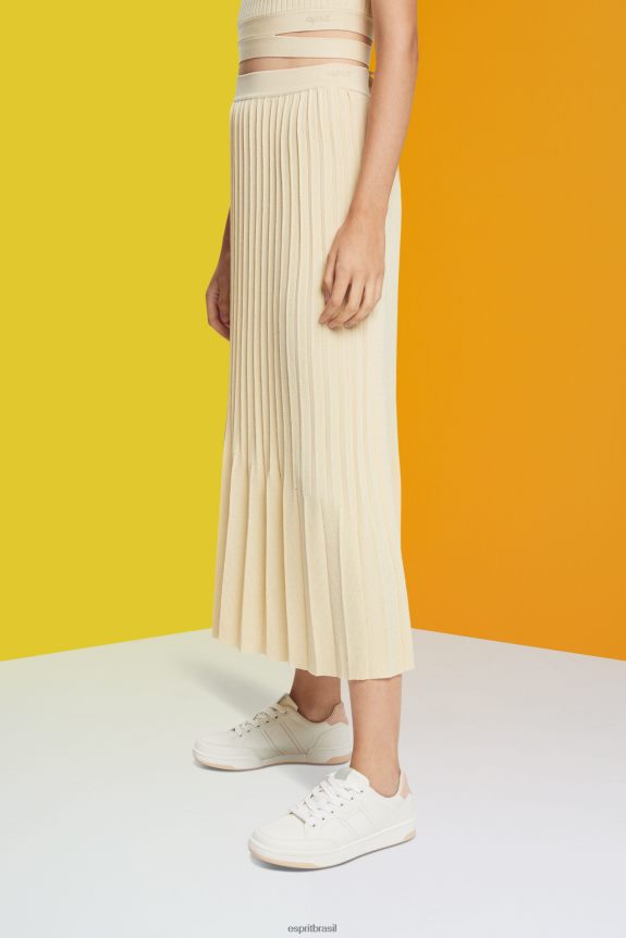 saia midi plissada mulheres Esprit areia saias 82P6TP483