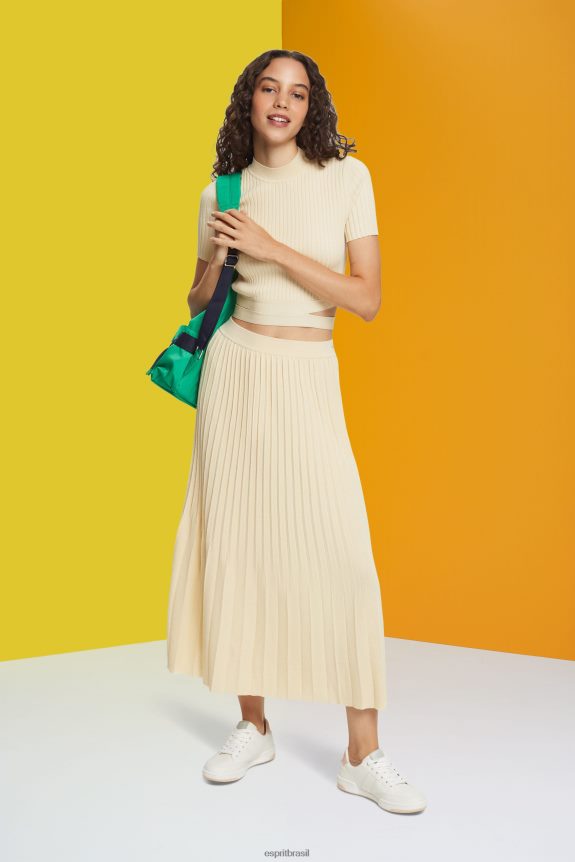 saia midi plissada mulheres Esprit areia saias 82P6TP483