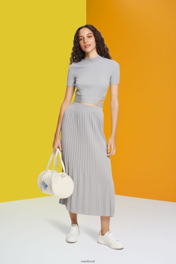 saia midi plissada mulheres Esprit cinza médio saias 82P6TP481