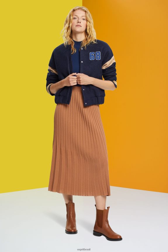 saia midi plissada mulheres Esprit marrom saias 82P6TP482