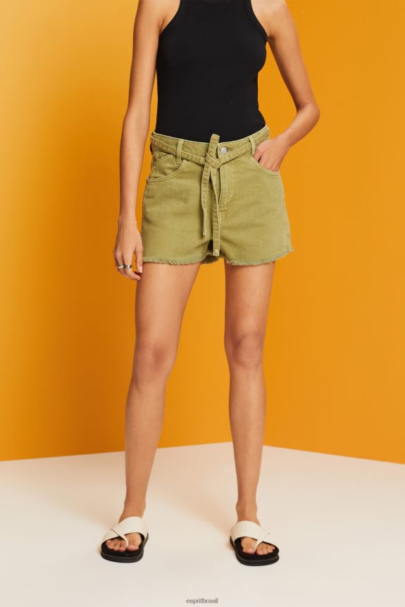 shorts jeans cintura alta com amarração mulheres Esprit branco shorts 82P6TP57