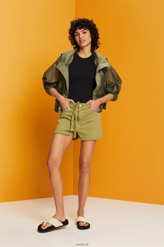 shorts jeans cintura alta com amarração mulheres Esprit branco shorts 82P6TP57