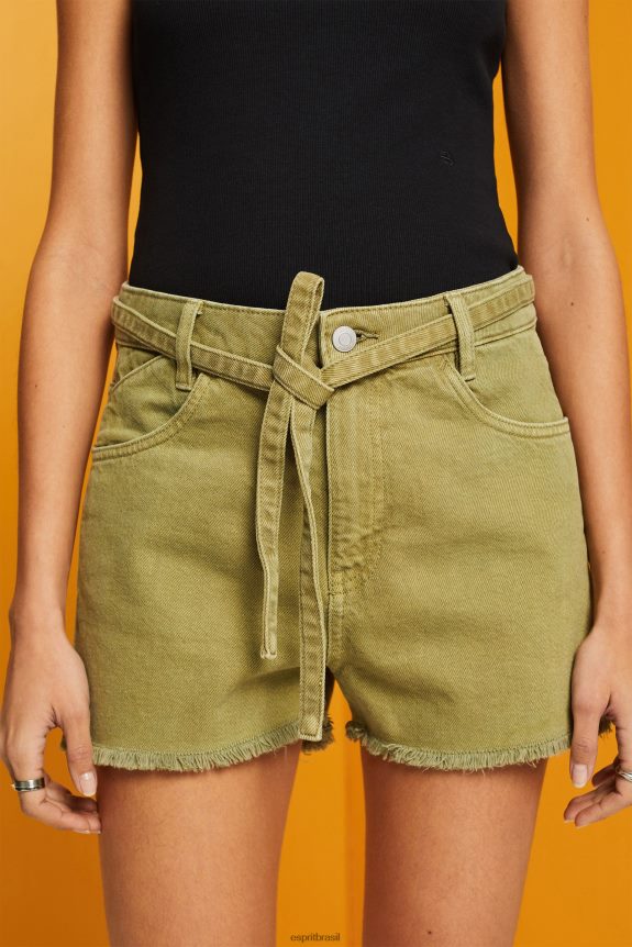 shorts jeans cintura alta com amarração mulheres Esprit branco shorts 82P6TP57